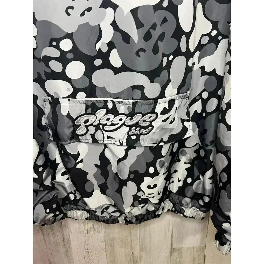 Plague Blvd Windbreaker XXL Grey Camo Ghost Anorak Quarter Zip Streetwear Jacket - Picture 2 of 8